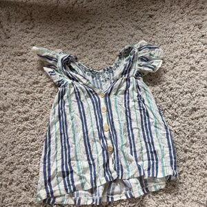 Striped Button-Up spring attire super cute vintage brill sleeve Women's Blouse.